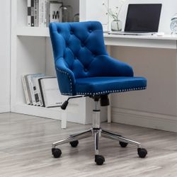 New Navy Blue Bucket Chair Swivel Makeup Chair Bucket Diamond Tufted Plush Leather Office Desk Chair Rolling Chair Makeup Vanity Chair 