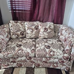 Two Seater Burgundy & Beige Sectional