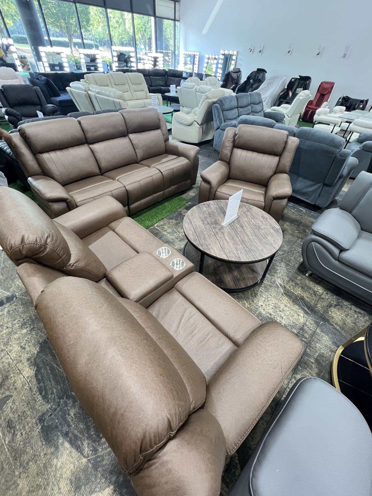 Brown 3Pcs Recliner Living Room Set / Juego De Sala De Estar Reclinable Marrón De 3 Piezas