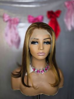 16" Human hair  wig  golden blonde highlighted new  lace front  13x4 new
