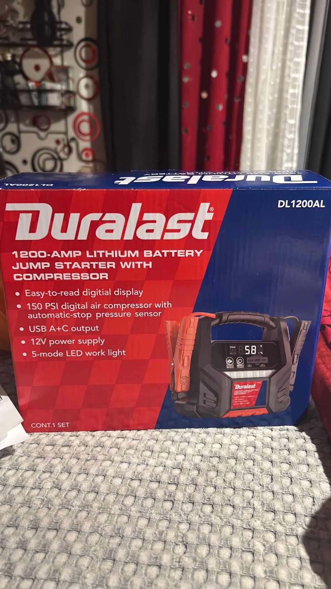 Duralast 1200 AMP Lithium battery jump starter with compressor