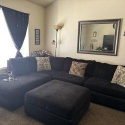 2 Piece Black Sectional  with Ottoman 
