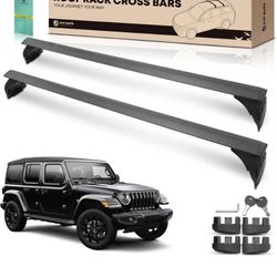 NEW 13,337 YHTAUTO Car Roof Rack Cross Bar Compatible with Jeep Wrangler 2007-2023 Hard Top w/Rain Gutter, 165 Lbs Aluminum Alloy Cargo Bar for Roofto