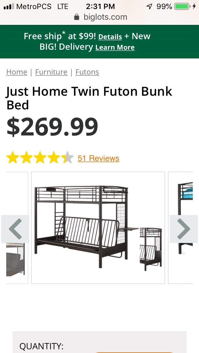 Full size futon Bunk bed w/ twin up top