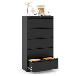 Z-Lateral File Cabinet with Lock,5 Drawer Metal Filing Cabinets, Home Office Storage Cabinet for Hanging Files Letter/Legal/F4/A4 (Black)