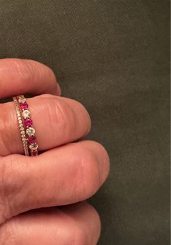 Ring with Red Stones.   Marked 925.   Approx size 7.