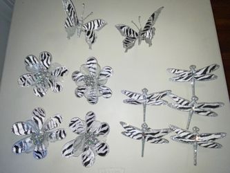 11 Mix lot Flower butterfly dragonfly zebra patterned ornaments glitter clip-on
