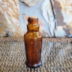 Small Glass Brown Amber Bottle W/Cork
