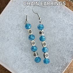 LIMITED NEW OCEAN BLUE SWAROVSKI CRYSTAL SILVER CHAIN DROPDANGLE  EARRINGS