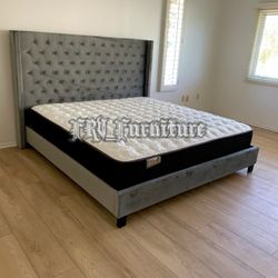 New King Bed Frame With Mattress 