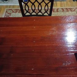Custom Wooden Table With Sewing Machine Base And Chairs
