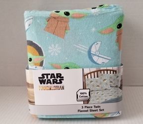 Star Wars The Mandalorian 3 Piece Twin Flannel Sheet Set NEW 