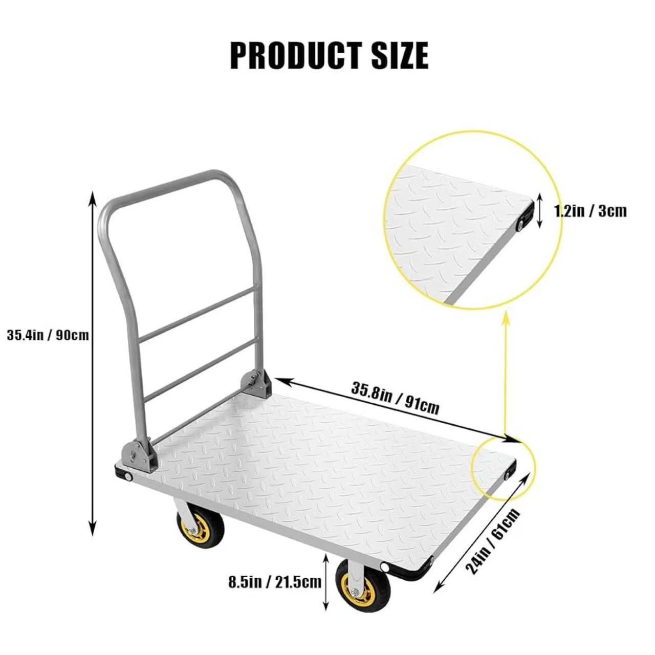 New In Box 1600 Lbs Capacity 36x24 Inch Platform Flatbed Warehouse Foldable Push Cart Dolly Commercial Grade Hand Truck 