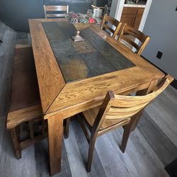 Rustic Dining Table W/Chairs and Bench