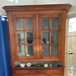  China Hutch 2 Piece Antique Wood Hand Made