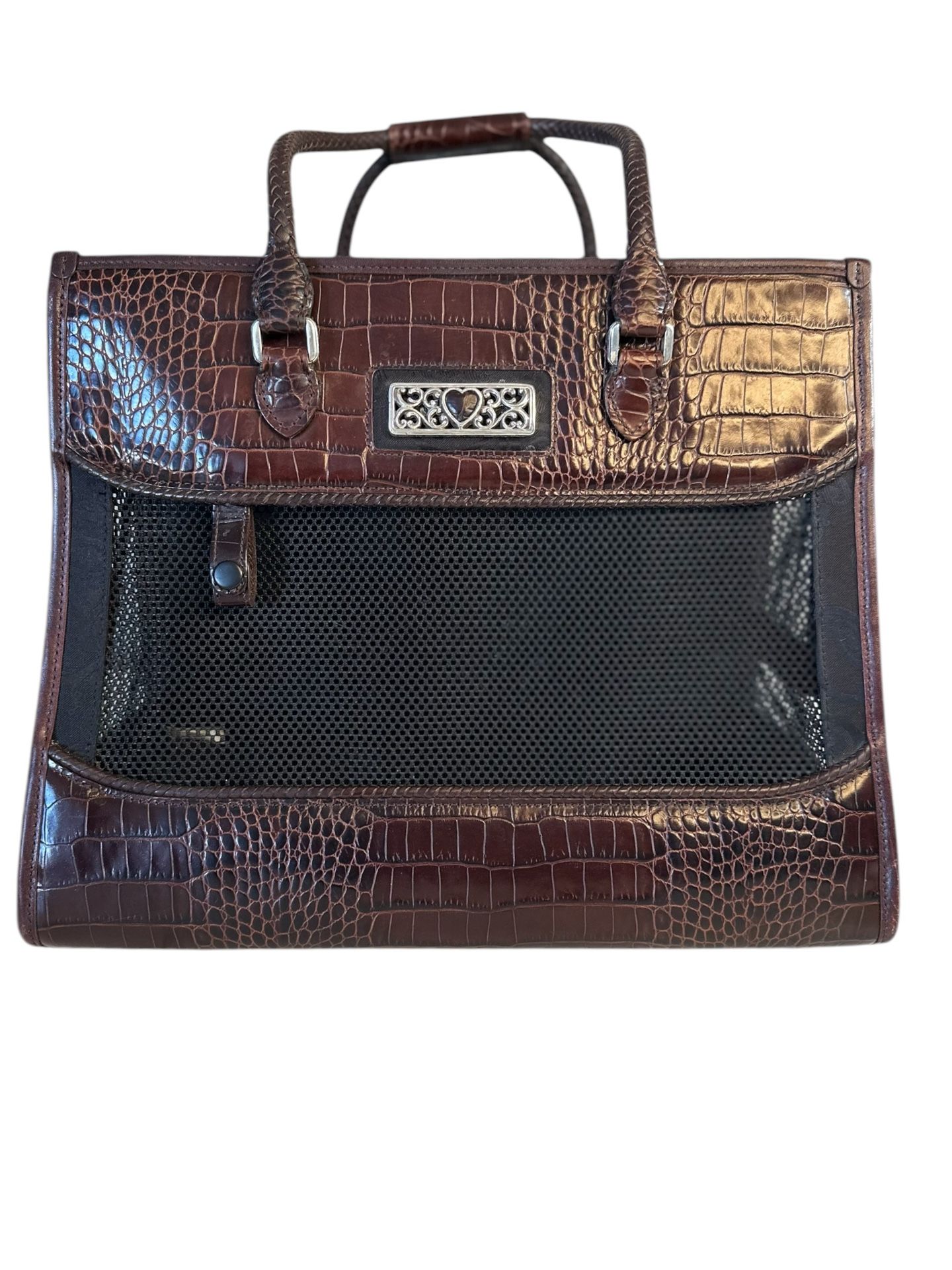 Brighton Travel Small Pet Carrier Burgundy Croc Leather Black Mesh Tote