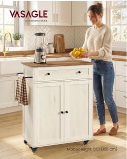 Mobile Kitchen Wooden Island Cart with Storage for Dining Room Portable Mobile Cart on Wheels , 15.8 x 30.9 x 35.1 Inches, Rustic White and Honey Brow