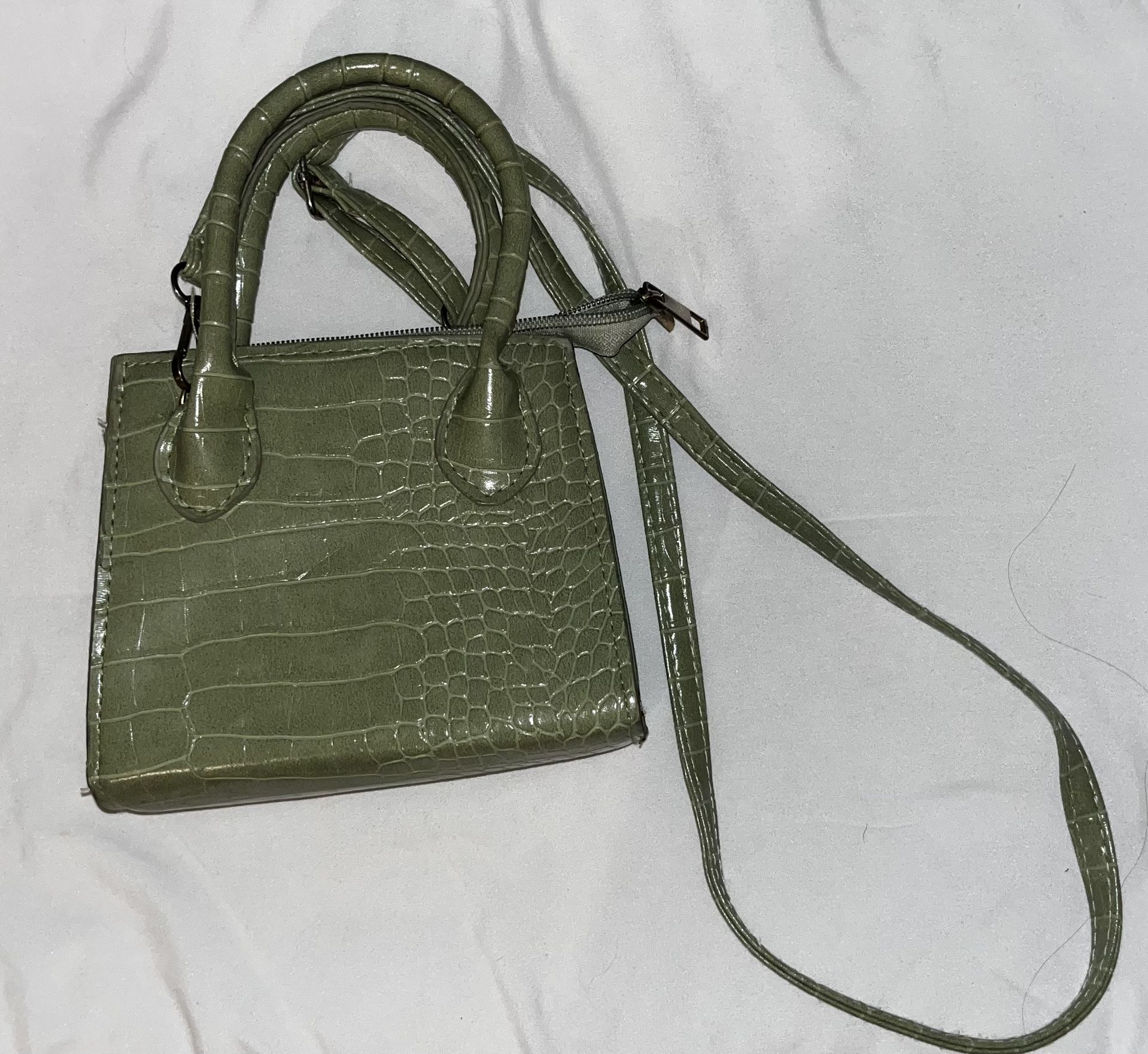 Green Faux Crocodile Mini Handbag