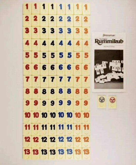 Vintage Rummikub Game Replacement 106 RACK TILES & MANUAL 1980 Pressman No.400

