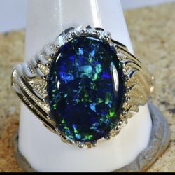 Genuine Australian Opal Mans Solid 925 silver Ring 