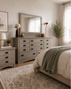 3 pc bedroom set - Long Dresser with Mirror and 1 nightstand