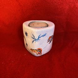 2.25 Inch Heart Shaped Greek Candle Holder With Hand Painted Design Imported From Greece