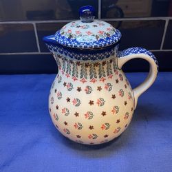 Lovely Vintage Polish Pottery Tea/coffee Pot With Beautiful Pattern 