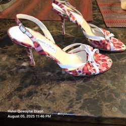 JIMMY CHOO Pink Silk Floral Print  Heels Slingback authentic Size 40 US 9