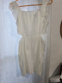 White Floral Lace Dress With Cutouts On The Side