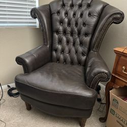 Grand Tufted Leather Wingback Chair By Michael Amini