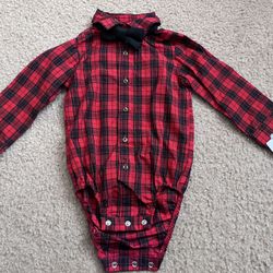New Baby Boys 18M Christmas Plaid Shirt And Tie