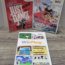 Nintendo Wii Video Game Bundle - Just Dance, Wii Play, Wipeout Create & Crash