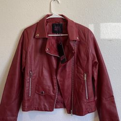 Olivia Miller Burgundy Moto Jacket Faux Leather 