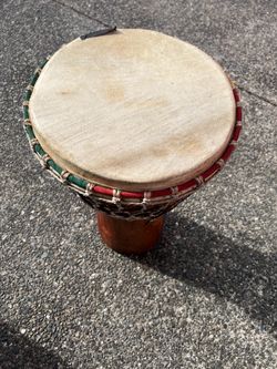 Djembe Drum Full Size African Handmade Carved 20" tall, 10" drum Rasta Colors