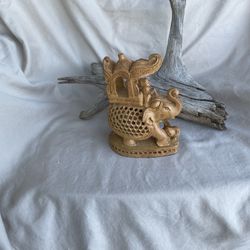 Carved Wooden Elephant With Howdah & Baby