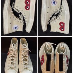white Converse x Comme des Garçons PLAY Chuck High Top men 5 women 7