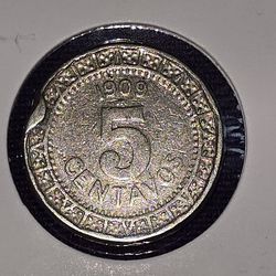 1909 Mexico 5 Centavo Coin