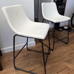 Upholstered Bar Stools - White Seats, Black Frame