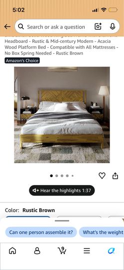 Bme Ethan Solid Wood King Bed Frame with Diamond Headboard - Rustic & Mid-century Modern - Acacia Wood Platform Bed - Compatible with All Mattresses -