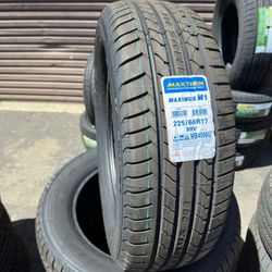 New Tire 225/60R17 Maxtrek Maximus M1 99V Set Of 4 Tires Free Mount Balance installed Finance Available