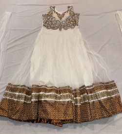 White Gold Embroidered Indian Anarkali Gown