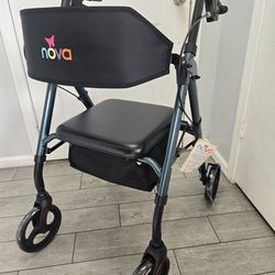 NOVA Star 8 Foldable Rollator Walker for Seniors, Wide Padded Backrest with Seat, 8” All-Terrain Wheels