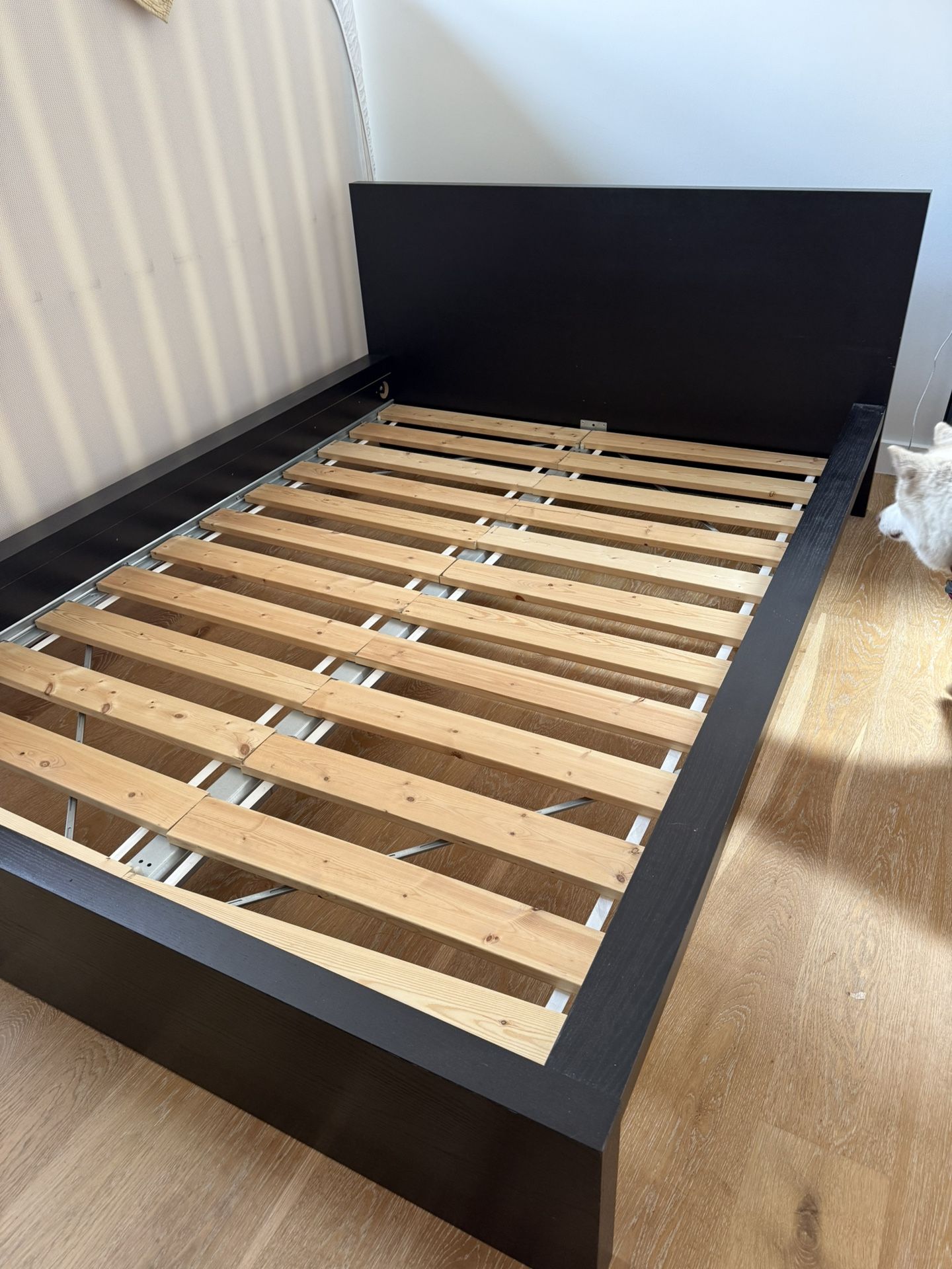 IKEA Malm Black Wood Bed Frame Size Full + New Lonset Slats
