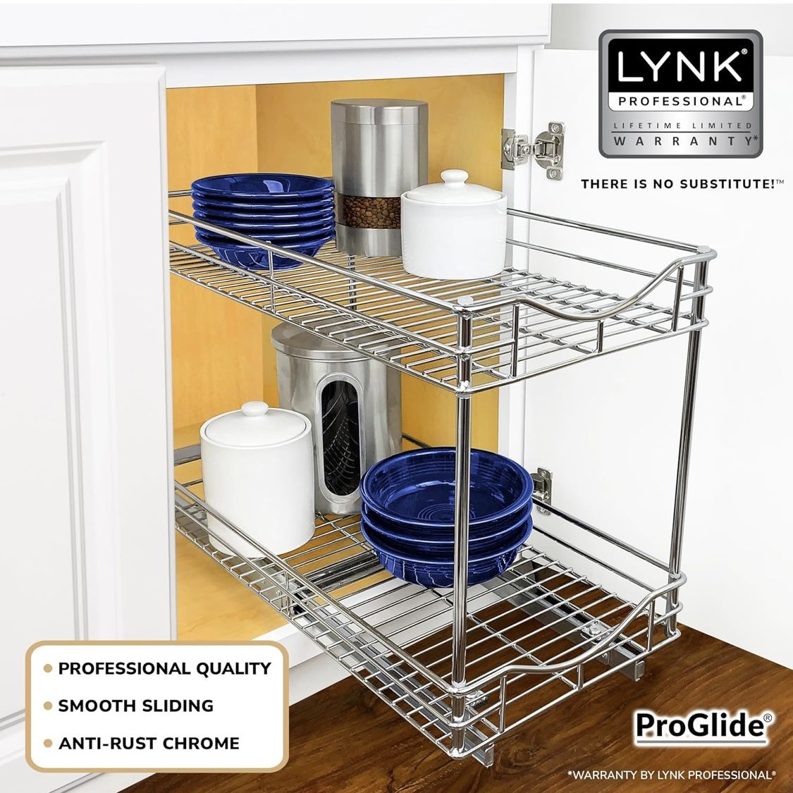 LYNK PROFESSIONAL® Pull Out Cabinet Organizer - 11" x 21" - Slide Out Drawer for Kitchen Cabinets - Sliding Pantry Shelves - Roll Out Shelf for Pots,