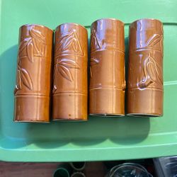 x4 Brown Bamboo Tiki Mugs 