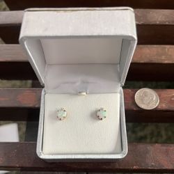 Vintage Heart-Shaped Opal & Diamond Stud Earrings in 10K Gold