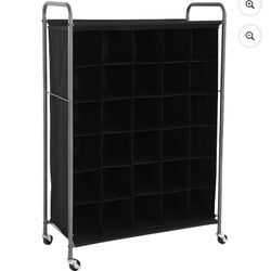 Black Rolling Shoe Rack Organizer with 30 Compartments