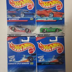 Lot of 4 Vintage Sealed In Package New Corvette Hot Wheels Mixed Variety 