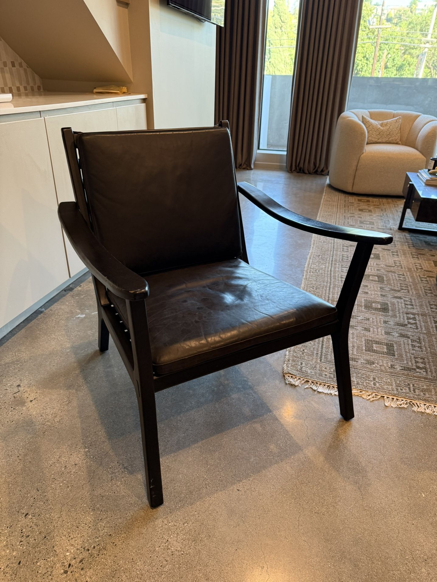 BEAUTIFUL! CB2 Parlay Black Leather Lounge Chair