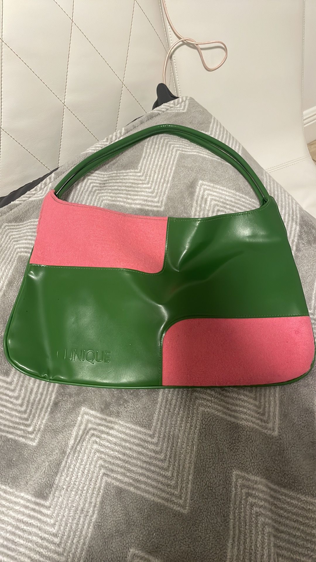 clinique pink and green shoulder bag